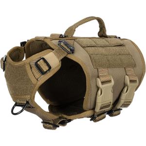 ICEFANG GN3 Tactical Dog Harness with 6X Buckle,Dog Molle Vest with Handle,3/4 Body, Hook and Loop Panel for ID Patch,No Pulling Front Clip (XS (Neck 12"-17"; Chest 17"-23"), Coyote Brown)