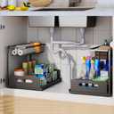 2 Pack Under Sink Organizer, 2 Tier Pull-Out Cabinet Storage Shelf, Rust-Resistant Metal Organizer for Kitchen Bathroom Laundry Room, No Tools Installation, Black