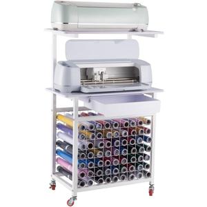 Organizer and Storage Cart For Cricut Machines Vinyl Rolls Organization,Double Machine holding Fully Open.With Drawer For craft tools.Easily to Move.