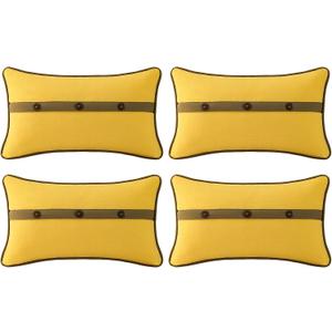 Outdoor Sunbrella Decorative Pillows with Triple Coconut Buttons Pack of 4, 20" x 12" Outdoor Pillow Set for Couch Bed Throw Patio Sofa, Spectrum Daffodil/Canvas Cocoa
