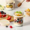 6 Pack Overnight Oats Containers with Lids and Spoons, 16 oz Glass Mason Overnight Oats Jars, Large Capacity Airtight Jars for Milk, Cereal, Fruit(Beige