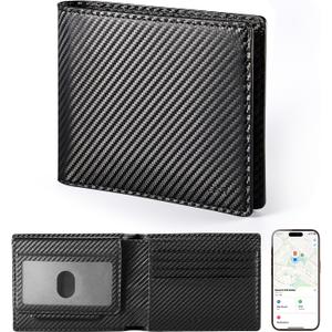 ESR Geo Wallet with Find My, RFID Blocking, Wallet for Men, Wallet Tracker(iOS 14.5 Above Only), Holds 9 Cards and 15 Bills, Replacement for AirTag Wallet, Slim Bifold Card Holder, Black Carbon Fiber