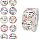 DNYMJBO 500 PCS Thank You Stickers, Ten Floral Pattern Designs Thank You Labels, Self-Adhesive Stickers for Wedding Birthday Party Gift Wrap Bag, 1 Inch Thank You Sticker for Small Business, A244,Set of 4