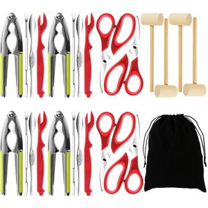 Seafood Crab Crackers and Tools, 25 Pcs Crab Leg Cracker Tool, Nut Crackers Tool, Crab Crackers, Lobster Shellers, Seafood Forks, Wide Crab Forks, Seafood Scissors, Crab Hammers, mobzio Crab Tools