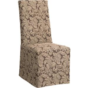 SureFit Scroll Dining Chair Slipcover - Long Skirt and Back Ties, Full Length Relaxed Fit High Back Chair Cover, Perfect for Adding Accents to Your Dining Room, Brown Color