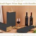 excvalues Kraft Paper Bags 5.6"x3.4"x13" 100Pcs Recyclable Bulk White Wine Bag Gift Tote Bottle Bag Retail Shopping Bags With Handles for Business Gift Wrap (Black)