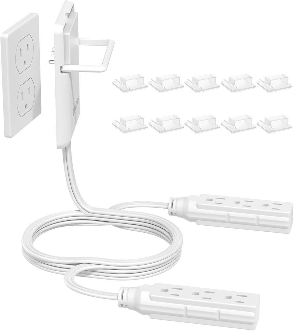 6FT Ultra Flat Plug Extension Cord with 6 Outlets, Slim Outlet Cover Hider Dual Extension Cord, 1625W ETL Certified, Childproof Outlet Cover, White 6FT Ultra Flat Plug Extension Cord with 6 Outlets, Slim Outlet Cover Hider Dual Extension Cord, 1625W ETL Certified, Childproof Outlet Cover, White