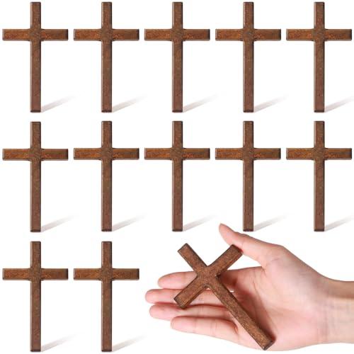 Bucherry 12 Pcs Solid Wooden Hand Crosses Bulk 4.72 x 2.76 Inch Pocket Wooden Hand Holding Crosses Religious Christian Gift for Craft & Art, Pray, Easter, Church, Communion (Brown)
