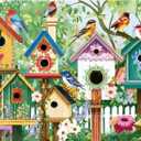 500 Piece Puzzle for Adults, Colorful Birdhouses 500 Piece Puzzle, Vibrant Birds in Blooming Flowers Jigsaw Puzzle, Perfect for Family Game Night, Home Wall Decor, Great Gift for Adults, Seniors