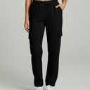 Real Essentials 3 Pack: Women's Fleece Cargo Sweatpants, Open Bottom Lounge & Athletic Casual Pants with Pockets - Set 5,L (L)