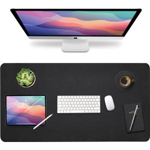 Vine Creations Leather Desk Mat Large 36" x 20", Desk Protector Mat, PU Leather Desk Pad, Non-Slip Large Mouse Pad, Desk Blotter, Desk Pads on Top of Desks, Home Office Desk Matt for Desktop (Black)