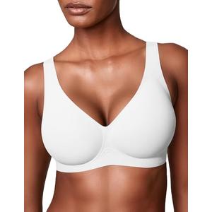 Vertvie 2026 Womens Wireless Jelly Bras Push Up Cup-Engineered Support Deep V Lift Bra Seamless No Underwire T-Shirt Bralette(White,32A)