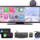 Carpuride Wireless Carplay & Android Auto with Dash Cam - 10.26 Inch HD IPS Touch Car Play Screen for Car, 4K Front & 1080P Rear Camera, Loop Recording, Bluetooth Audio, Mirror Link, GPS, Siri