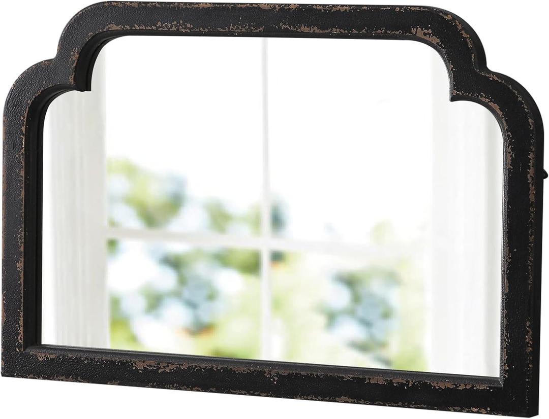 Rustic Black Arched Mirror for Entryway 16 X 24 Inch, Wood Framed