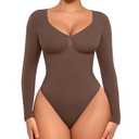 FeelinGirl Slimming Bodysuit for Women Tummy Control Thong with V Neck Seamless Shaping Body Suits Chocolate XS