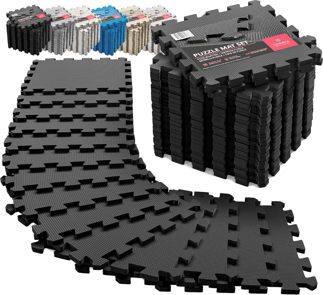 Gym Flooring Set - Interlocking EVA Soft Foam Floor Mat, 18 Pieces Puzzle Rubber Tiles Protective Ground Surface Protection, Play Workout Exercise Mats Underlay Matting Sports Pool Home Fitness Garage (12.6"L x 12.6"W x 0.4"Th, Anthracite | 18 Tiles | 18 Sq Ft)