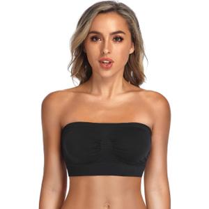 Strapless Comfort Wireless Bra with Slip Silicone Bandeau Bralette Tube Top (Medium, Black)