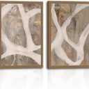 2Pcs Framed Neutral Abstract Wall ArtCanvas Prints Paintings Artwork for Walls Minimalist Beige Taupe White Abstract Modern Pictures Hallway Bedroom Office Décor for Living Room 16x24in