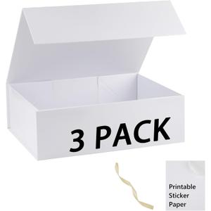 White Gift Box,16x14x5.3 Large Gift Boxes With Lids For Presents Includes Ribbon And Diy Printable Sticker Paper,Bridesmaid Proposal Box,Magnetic Gift Box For Birthday,Wedding,Graduation