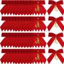 48 Pcs Red Velvet Bows for Christmas Tree, Red Bow Velvet Christmas Tree Bows Ornaments for Gift Wrapping Door Vintage Garland Wreath,Rustic Holiday Decor 1" Wide,3.5 x 3.5 Inch