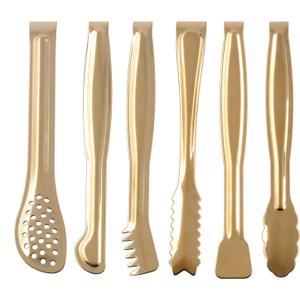 HINMAY Gold Plated Mini Serving Tongs Set 6-Inch Appetizers Tongs Stainless Steel Small Sugar Cube Tongs Ice Tongs, Set of 6