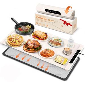 Warming Mat for Food with Heat Resistant Pad, 36"x16" Food Warmer Mat for Countertop Food Warmer Custom Temperature Settings 10H Timer Portable Heating Pad for Parties Buffets Holiday Home Use (Beige)