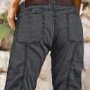 Flamingals Straight Leg Pants for Women Mid Rise Casual Cargo Solid Patch Pockets Stitch Detail Pants (L)