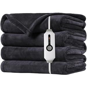 SUNNY HEAT Heated Electric Blanket Twin Size 72"x84" - Cozy Warm Flannel Heated Blanket with 4 Heating Levels & 10 Auto Off - Winter Comfort Heating Blanket, Sleep Aid Bedding, Dark Grey