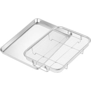 TeamFar Air Fryer Basket for Oven, 12.5x9.6 Stainless Steel Air Fryer Basket and Tray, Oven Air Fryer Rack with Baking Pan for Cooking Baking Broiling Grilling, Heavy Duty & Dishwasher Safe