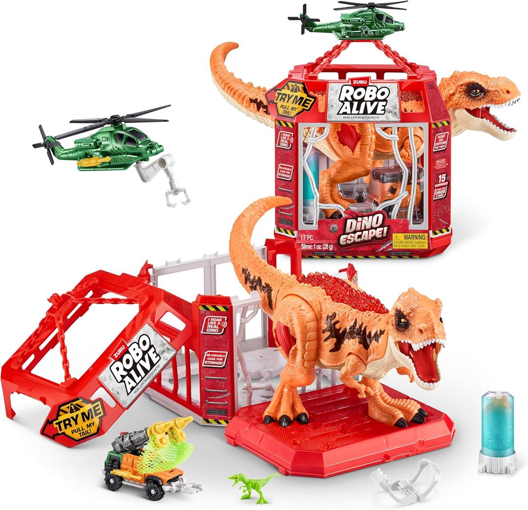 Robo Alive Dino Escape, Robotic Light Up, Vehicles with Firing Weapons, Storable, Giftable, Ages 3+ by ZURU, Small to Medium