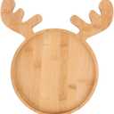 KEPATO Christmas Dishes Wooden Serving Tray,Christmas Elk Ear Anlter Shape Sushi Plate Tray for Restaurant and Home (Beige)