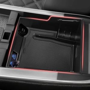 Autorder Center Console Organizer for 2026 Genesis GV70 Accessories Armrest Storage Box Secondary Insert Tray with Black Non-Slip Silicone Mats