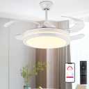 STERREN 42 Inch Retractable Ceiling Fans with Lights,Modern Bladeless LED Ceiling Fan Lights with Remote Control, Smart White Bedroom Ceiling Fan with Light