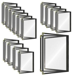 Menu Covers Restaurant 8.5x11 Inch - 15-Pack Black Leather-Style Waterproof Holders with 3-Pocket Side-Loading Sleeves & Gold Corners for Upscale Dining