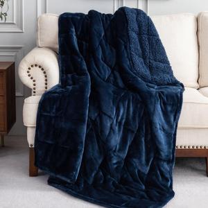 Uttermara Sherpa Fleece Weighted Blanket 15 lbs for Adult, Unicolor Ultra-Soft Fleece and Sherpa, Dual Sided Cozy Plush Blanket for Sofa Bed, 60 x 80 inches, Navy Blue (60" x 80" 15lbs)