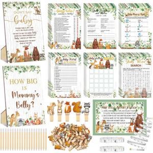 426 Pcs Woodland Baby Shower Games Set-8 Games, Includes Baby Shower Bingo, Price is Right, Guess Who, Word Scramble, Prediction and Advice, How Big is Mommy's Belly, Don't Say The Words (Green)