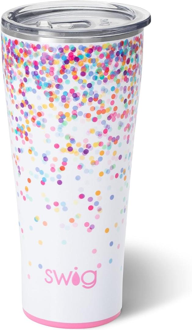 Swig Life 32oz Insulated Tumbler, Travel Coffee Tumbler with Lid, Cup Holder Friendly, Stainless Steel Travel Coffee Mug, Glitter Tumbler, Glitter Gifts (Confetti)