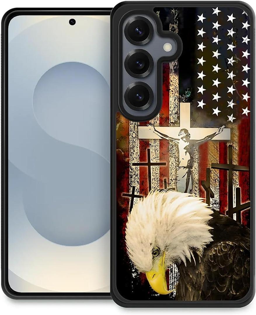 Case Compatible with Samsung Galaxy S25,Cross Jesus Flag Phone Covers for Men/Women,Anti-Skid Soft Silicone Shockproof Protective Case Compatible with Samsung Galaxy S25