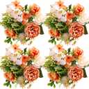 ASTRYAS 4Pcs Peonies Artificial Flowers, Fall Decor, Fake Orange Peony Silk Hydrangea Flower Bouquet Rose Flowers Centerpieces for Decorationn Wedding Party Home Decor (4pcs Orange)