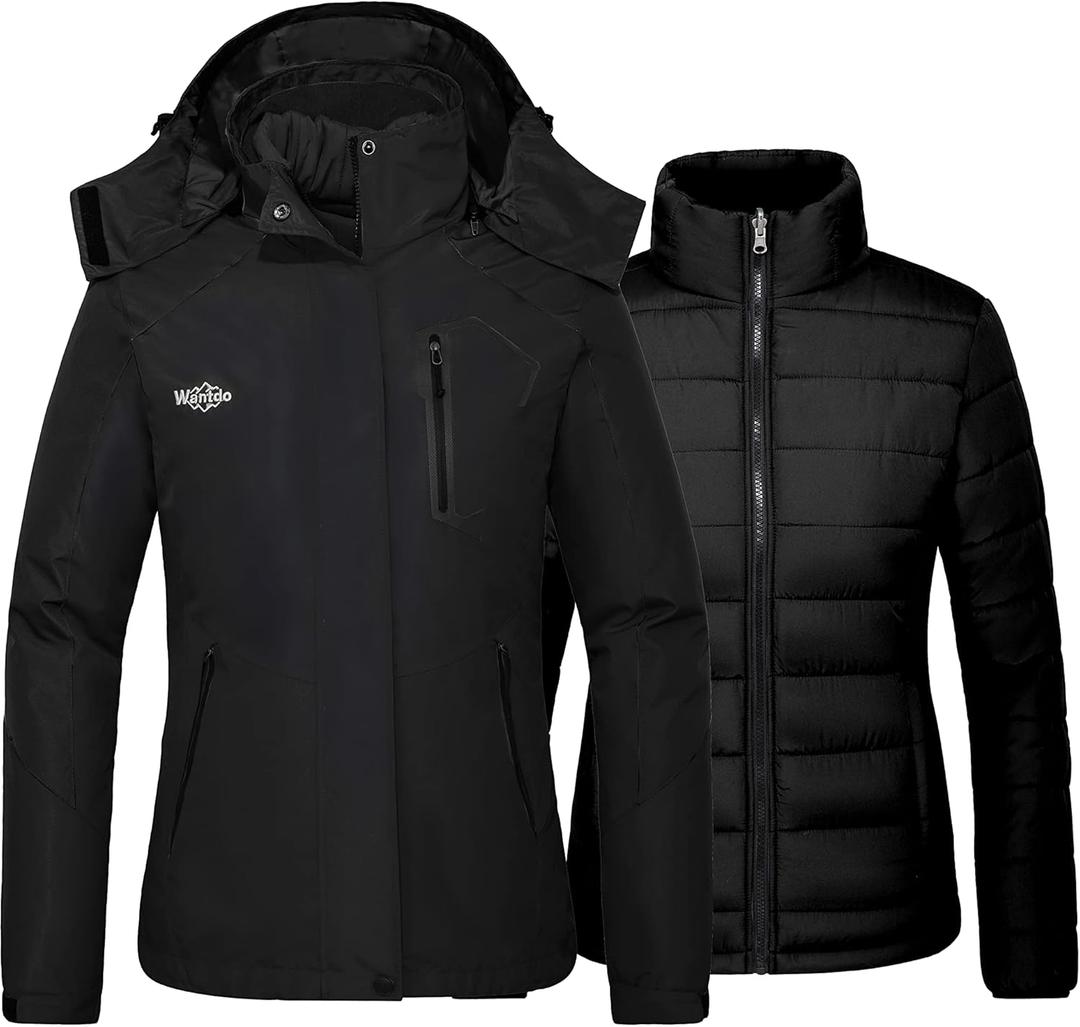 wantdo Women's 3 in 1 Waterproof Ski Jacket Mountain Snowboarding Jacket Winter Snow Coat (X-Large, Black)