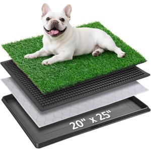 Portable Dog Grass Pad with Tray 20''x25'': Dog Litter Box with Artificial Grass Patch Bathroom Mat & Washable Pee Pad for Puppy Potty Training, Pet Loo Indoor Outdoor Use for Patio Balcony Apartment