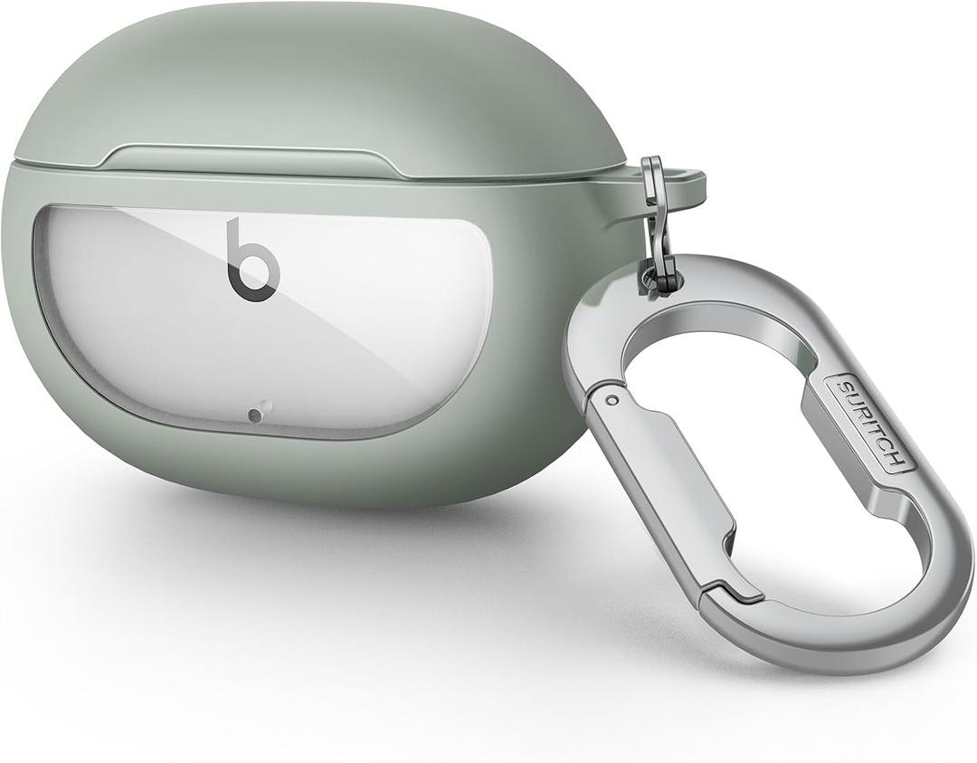 SURITCH Protective Case for Beats Studio Buds 2021, Studio Buds+ Plus 2023 Case Cover with Carabiner Keychain, Skin-Friendly TPU Shockproof Protector for Earbuds Charging Case Accessories, Olive