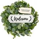 Sggvecsy Green Eucalyptus Wreath with Welcome Sign 20in Artificial Spring Summer White Berries for Front Door Wall Window Festival Farmhouse Porch Patio Garden Decor, White,green