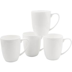 Fine Bone China White Coffee Mugs, 16 oz Large Capacity, Set of 4 Tea Cups, Thin Thickness and Light Weight, Comfortable to Hold, Microwave and Dishwasher Safe