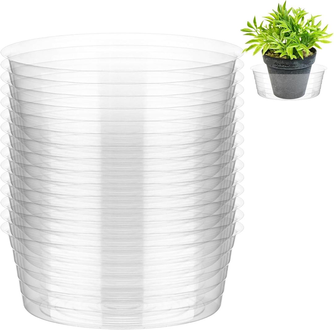 Hoolerry Plastic Plant Saucer Clear Deep Drip Tray Thickened Clear Plant Saucers Trays for Pots Deep Drip Trays for Home Garden Indoor and Outdoor Potted(15 Pcs, 12 Inch)