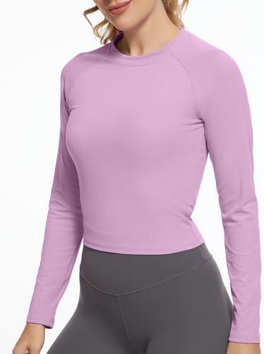 GGOV Womens Long Sleeve Crop Workout Tops Yoga Cropped Top Gym Shirts Athletic Clothes Slim Fit (Medium)