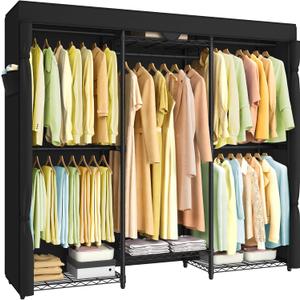 SONGMICS Heavy-Duty Clothes Rack, Garment Rack, Portable Closet, 68.7-Inch Wide Clothing Rack with Adjustable Mesh Shelves and Hanging Rails, Ink Black ULGR435B01 (with Fabric Cover)