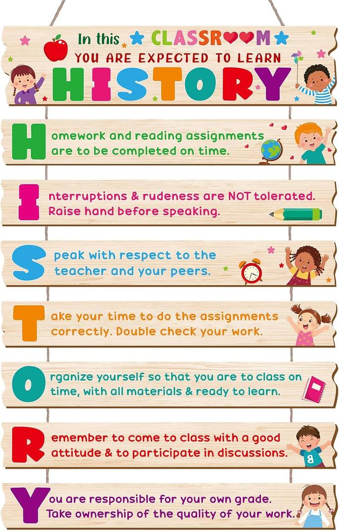 2 x Harloon Classroom Decorations History Sign Class Rules Inspirational Educational Wall Art Literature Social Studies Classroom Decorations Hanging Plaque History Posters for Teachers Gift
