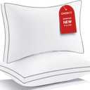 Premium Pillows Standard Size Set of 2, Fluffy and Supportive 7D Down Alternative Bed Pillow, Luxury Soft Hotel Quality Gusseted Pillow for Side Back Stomach Sleeper,Relief Neck Head and Shoulder Pain (Grey Edge)