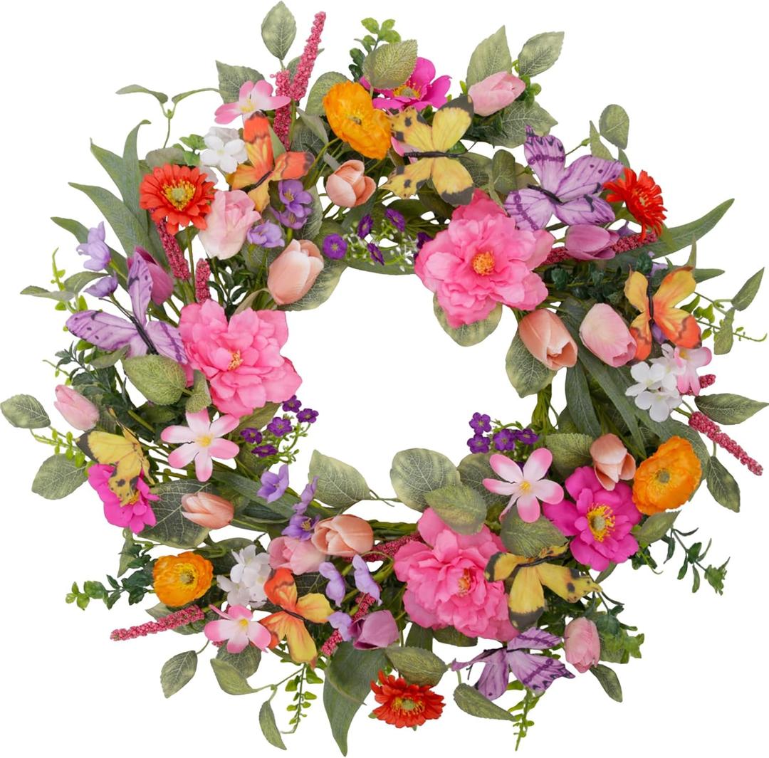20 inch Spring Wreath for Front Door Summer Wreath Tulip for Spring Decorations Home Decor Wedding Farmhouse Holiday